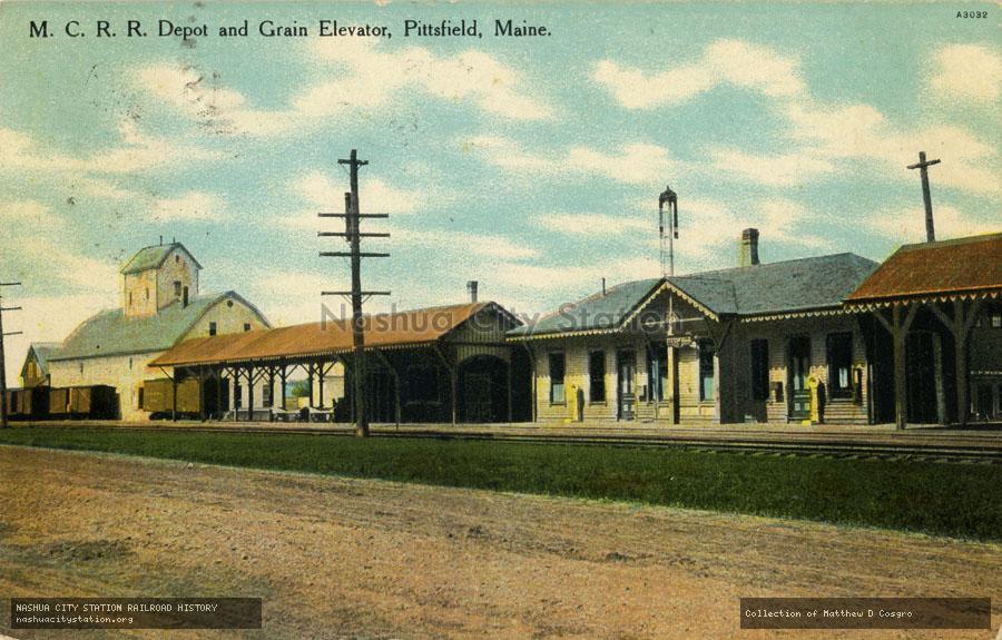 Postcard: Maine Central Railroad Depot and Grain Elevator, Pittsfield, Maine
